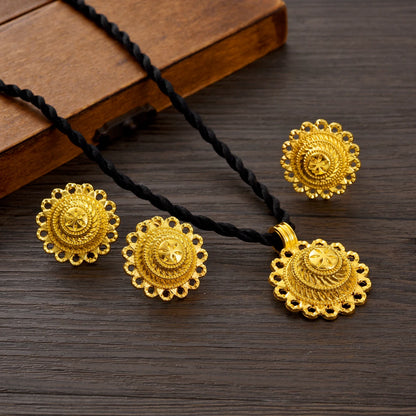 Ethiopia Gold Color Jewelry Set Necklace Pendant Earrings Ring Middle East Africa Bridal Wedding Party Accessory Festival Gifts