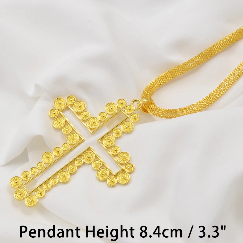 Ethiopian Big Cross Pendant Necklaces for Women  Gold Color Eritrean African Ethnic Traditional Jewelry