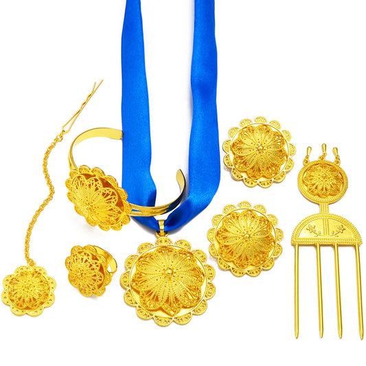 Ethiopian Jewelry sets Necklace Earrings Ring Hairpin Forehead Chain Bracelet Eritrean African Ethnic Bridal