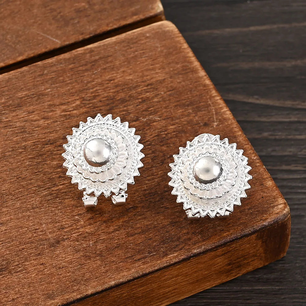 Silver Plated Plain Ethiopian Eritrea Ethnic Classic Big Size Earring/2PCS Pendant/Ring /Bracelet Jewelry Bride Wedding Set Gifts