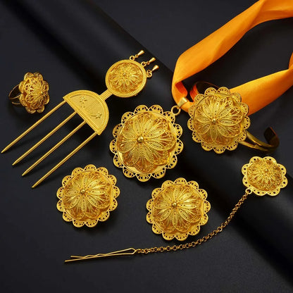 Ethiopian Jewelry sets Necklace Earrings Ring Hairpin Forehead Chain Bracelet Eritrean African Ethnic Bridal