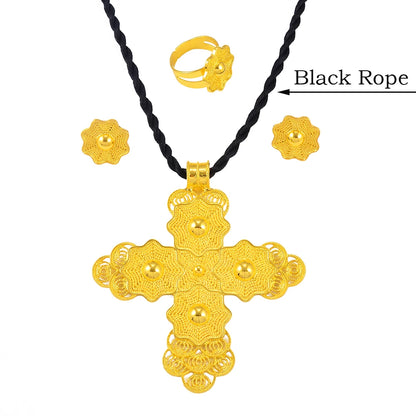 Ethiopian Large Pendant Necklaces Earrings Ring Gold Color Jewelry sets African Eritrean Traditional Ethnic Goods