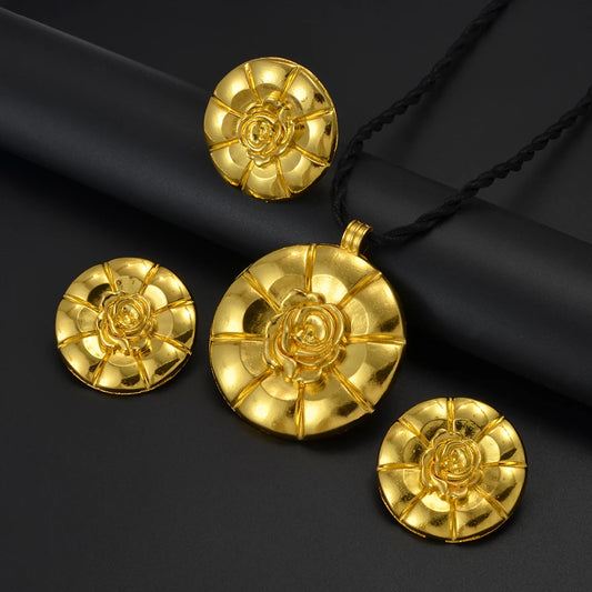 African Exaggerated Flower Jewelry Sets Necklaces Earrings Rings Women   Ethiopian Eritrea Wedding Party