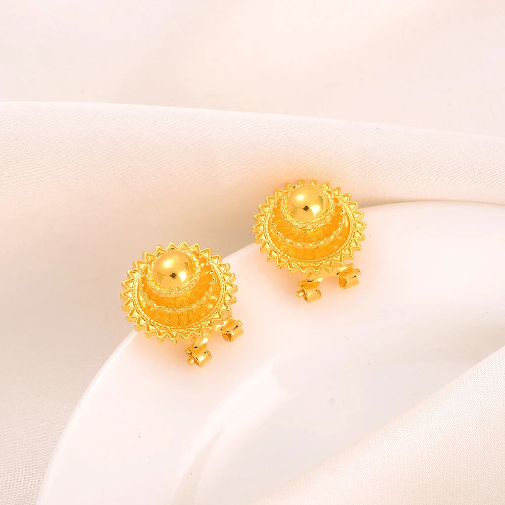 Eritrean Ethiopian Jewelry Pendant Necklaces Earrings Ring Headchain for Women Gold Color African Weeding Productss Gift