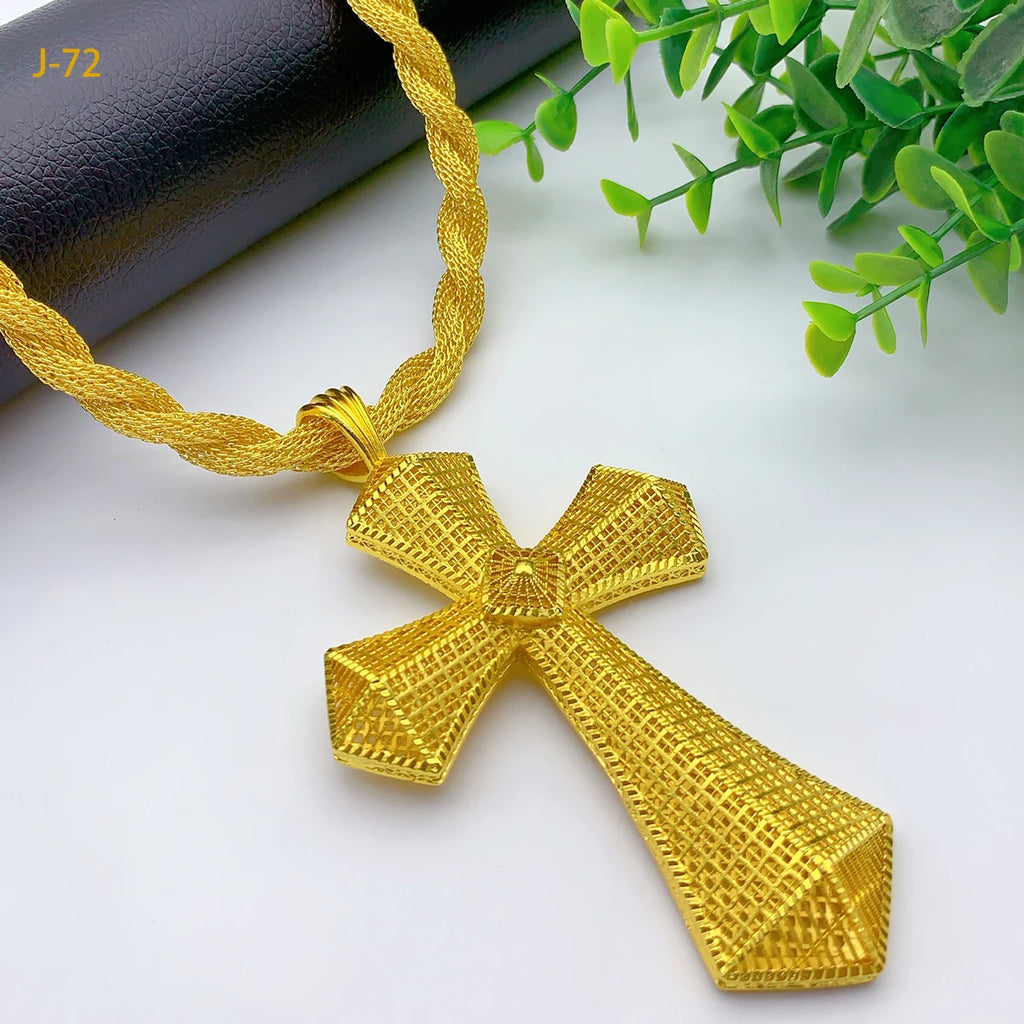 Ethiopian Cross Pendant Twisted Chain for Women Man African Wedding Party Gold Color Eritrea Jewelry Cross Gift