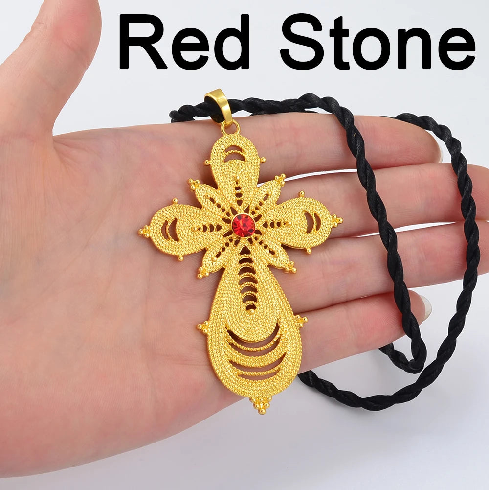 7.6CM Ethiopian Big Cross Pendant Black Rope for Women ,Eritrean Wedding Jewelry African Crosses