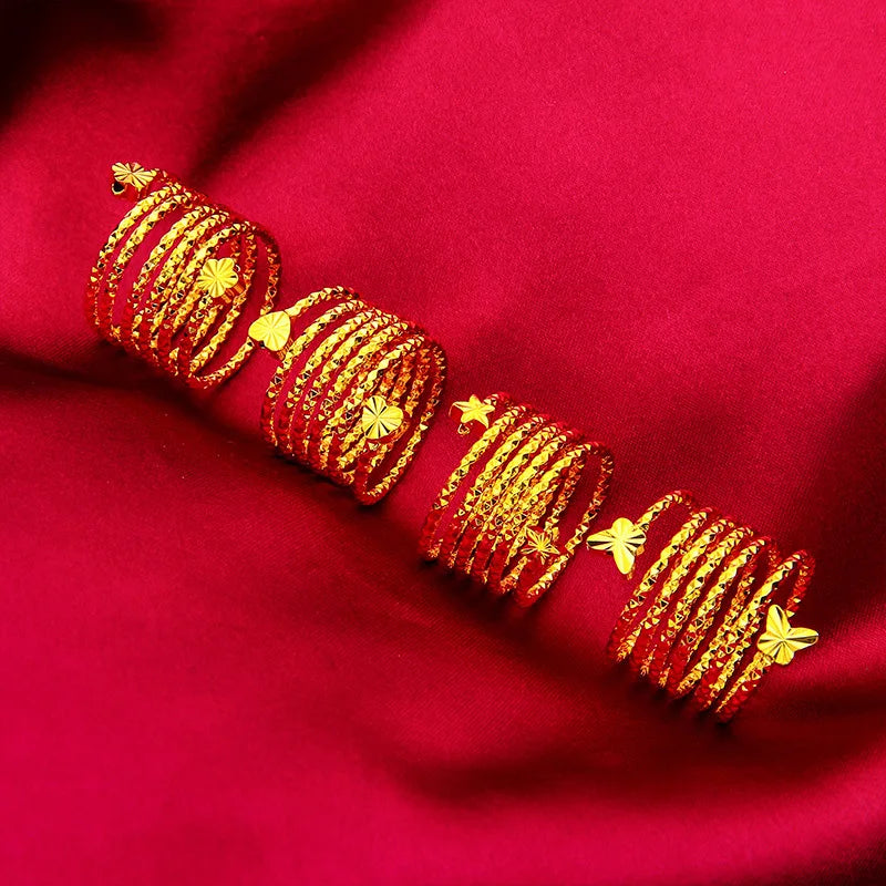 Spiral Flower Ring Women Gold Color Wedding Bride Ethiopian Big Jewellery Resizable