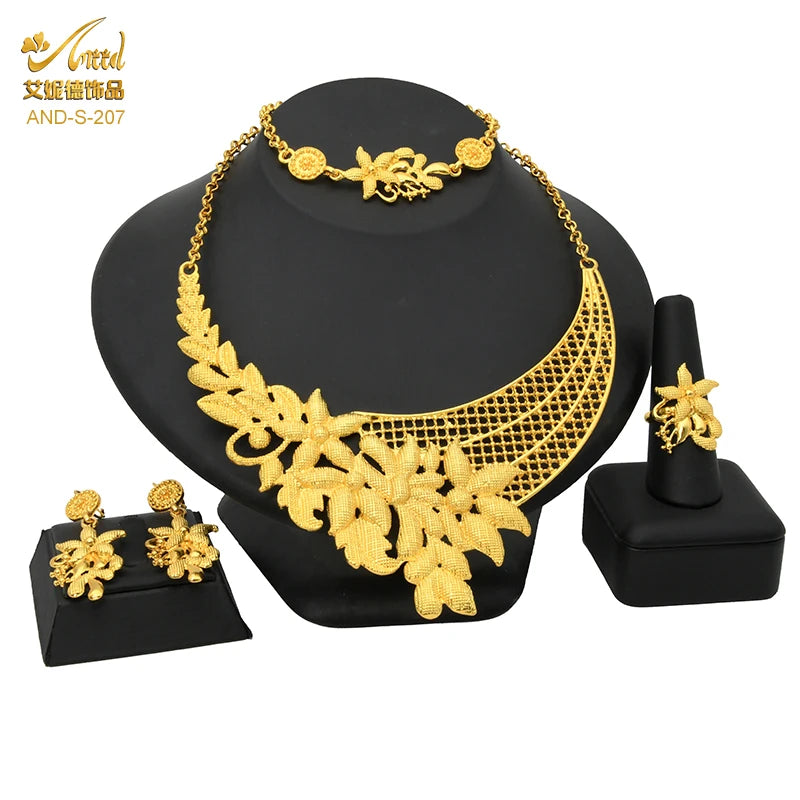 Luxury Ethiopian Big Round Necklace And Earrings Jewelry Sets For Women Dubai Bridal 24k Gold Color Set Wedding Party Gifts