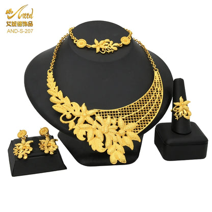 Luxury Ethiopian Big Round Necklace And Earrings Jewelry Sets For Women Dubai Bridal 24k Gold Color Set Wedding Party Gifts