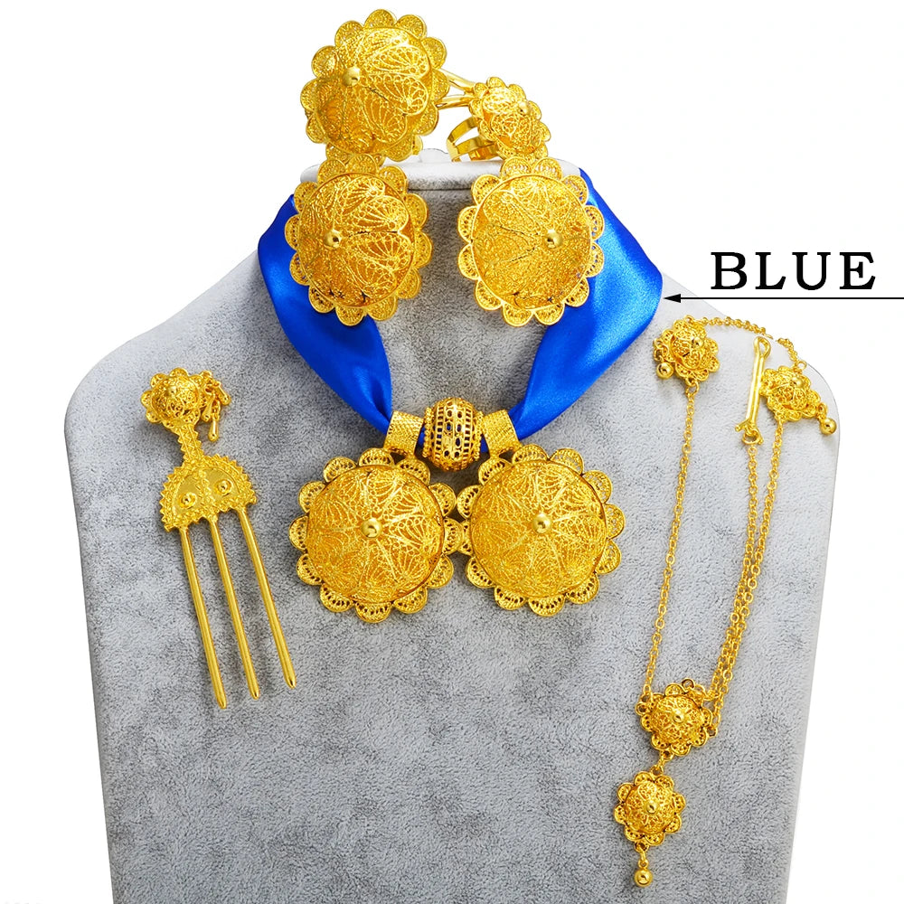 Ethiopian Jewelry sets Necklaces Earrings Ring Bracelets Hairpins Head Chains African Eritrean Wedding Productss