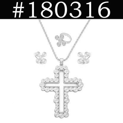African Ethiopian Eritrean Cross Jewelry Sets Women Gold/Silver Color Pendant Necklaces Earrings Rings Saudi Arabia