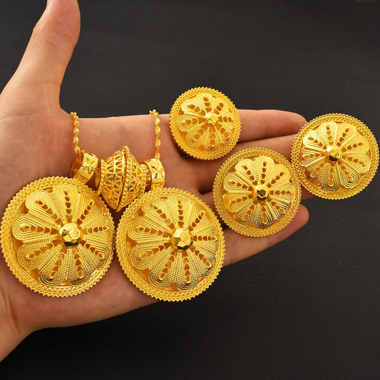 Gold Color Habesha Jewelry Set Women Pendants/Earring/Ring Ethiopia  Bride Wedding Party Accessory Birth Gift
