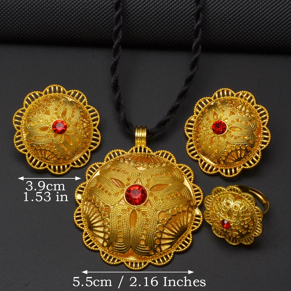 Pendant Necklace Earrings Rings African Jewelry Sets Eritrean Arab Wedding Gifts Women Mama