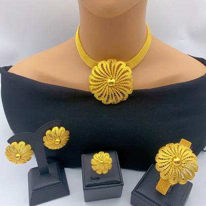 Luxury Ethiopian Big Round Necklace And Earrings Jewelry Sets For Women Dubai Bridal 24k Gold Color Set Wedding Party Gifts