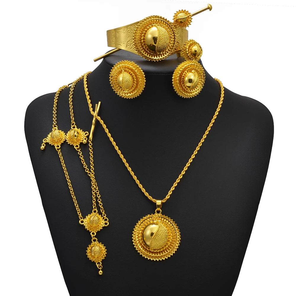 Eritrean Jewelry Set For Women Ethiopian Necklaces Earrings Rings Bracelets Hairpins And Forehead Chains Wedding Dowry