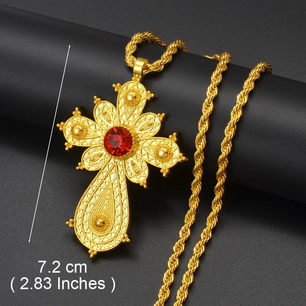 Ethiopian Gold Color Cross Charms Pendant Necklaces African Jewelry Eritrean Anniversary Accessories