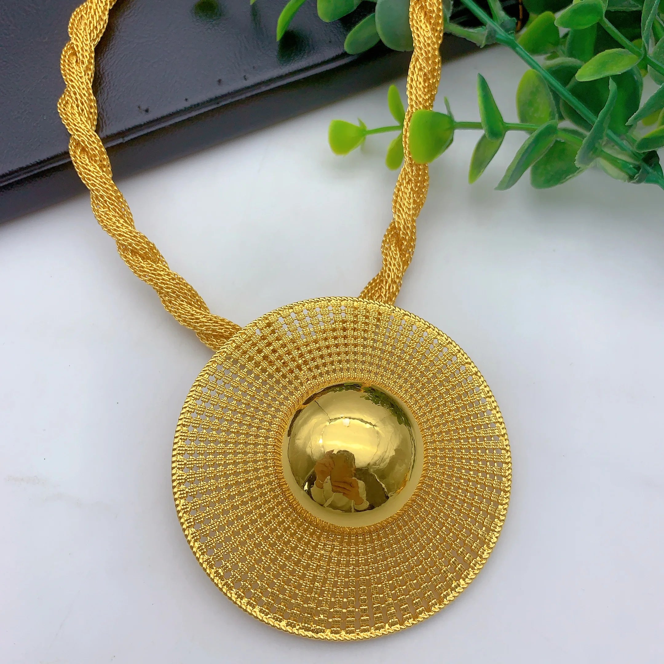 Ethiopian 24k Plated Gold 6PCS Jewelry Set For Woman's African Indian Big Pendant Necklace Wedding Engagement Gifts