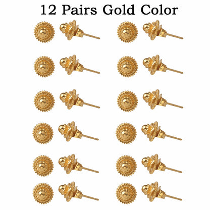 12Pairs,Gold Color/Silver Color Ethiopian Small Stud Earrings for Baby African Jewelry