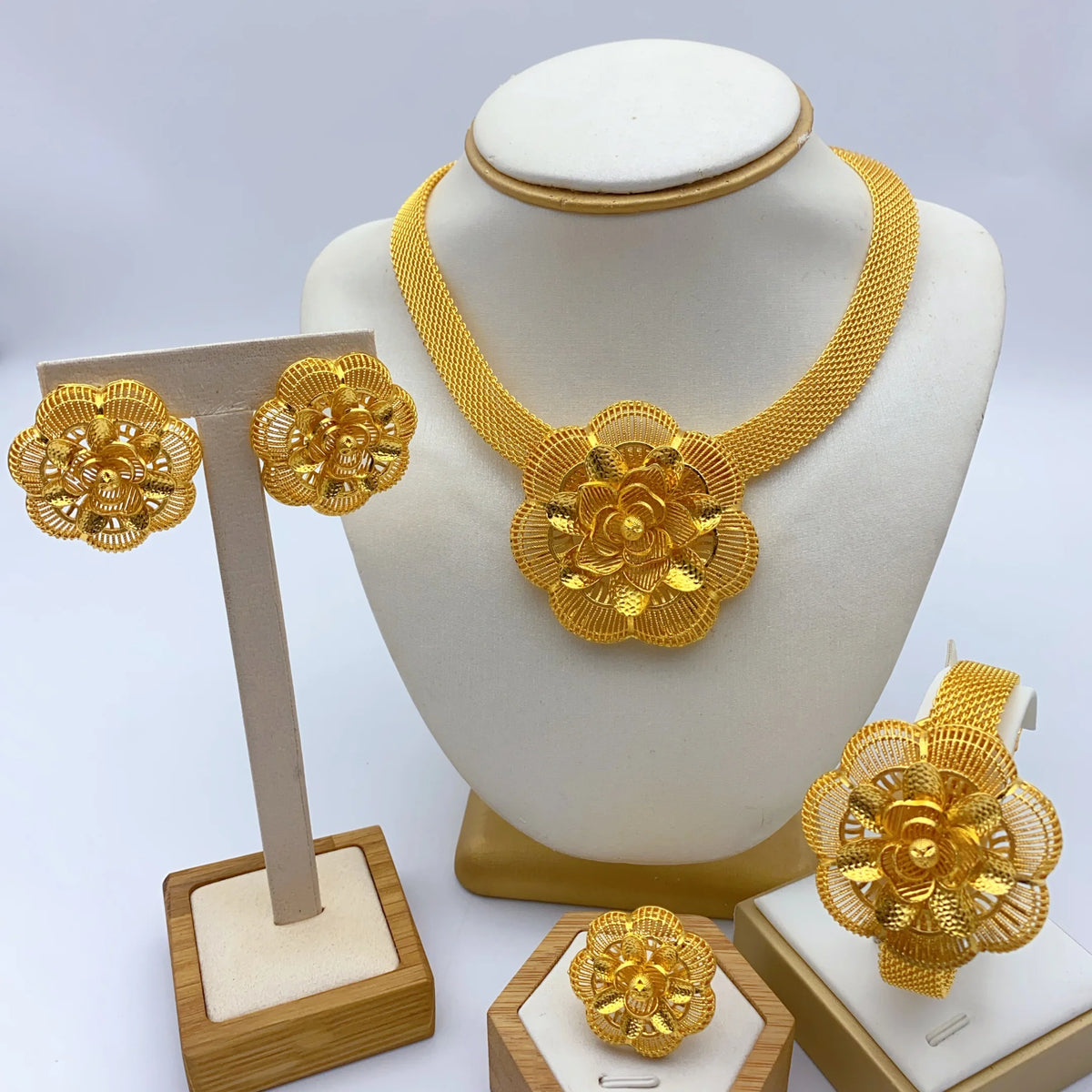 Luxury Ethiopian Big Round Necklace And Earrings Jewelry Sets For Women Dubai Bridal 24k Gold Color Set Wedding Party Gifts