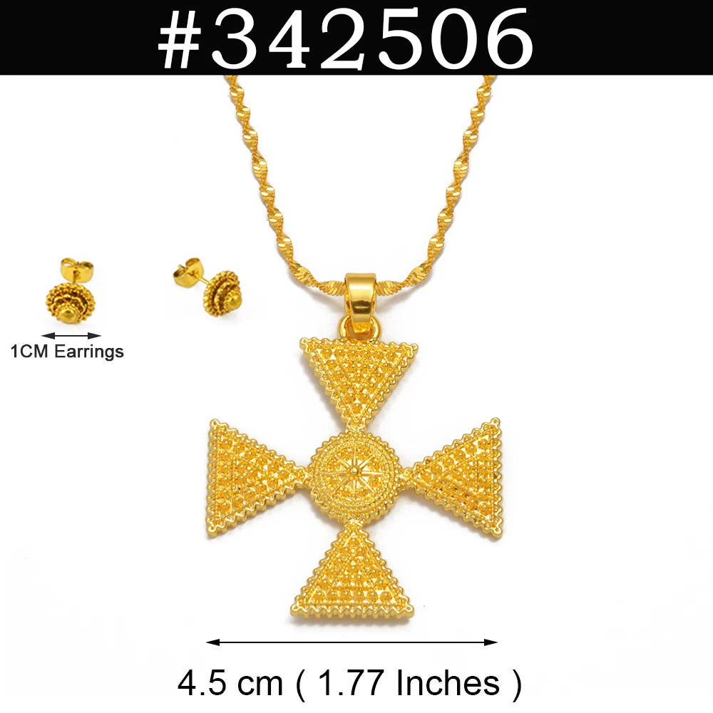 Ethiopian Jewelry Sets for Women Pendant Necklaces Earrings Ring Gold Color Eritrean Ornaments