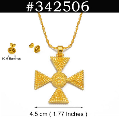 Ethiopian Jewelry Sets for Women Pendant Necklaces Earrings Ring Gold Color Eritrean Ornaments