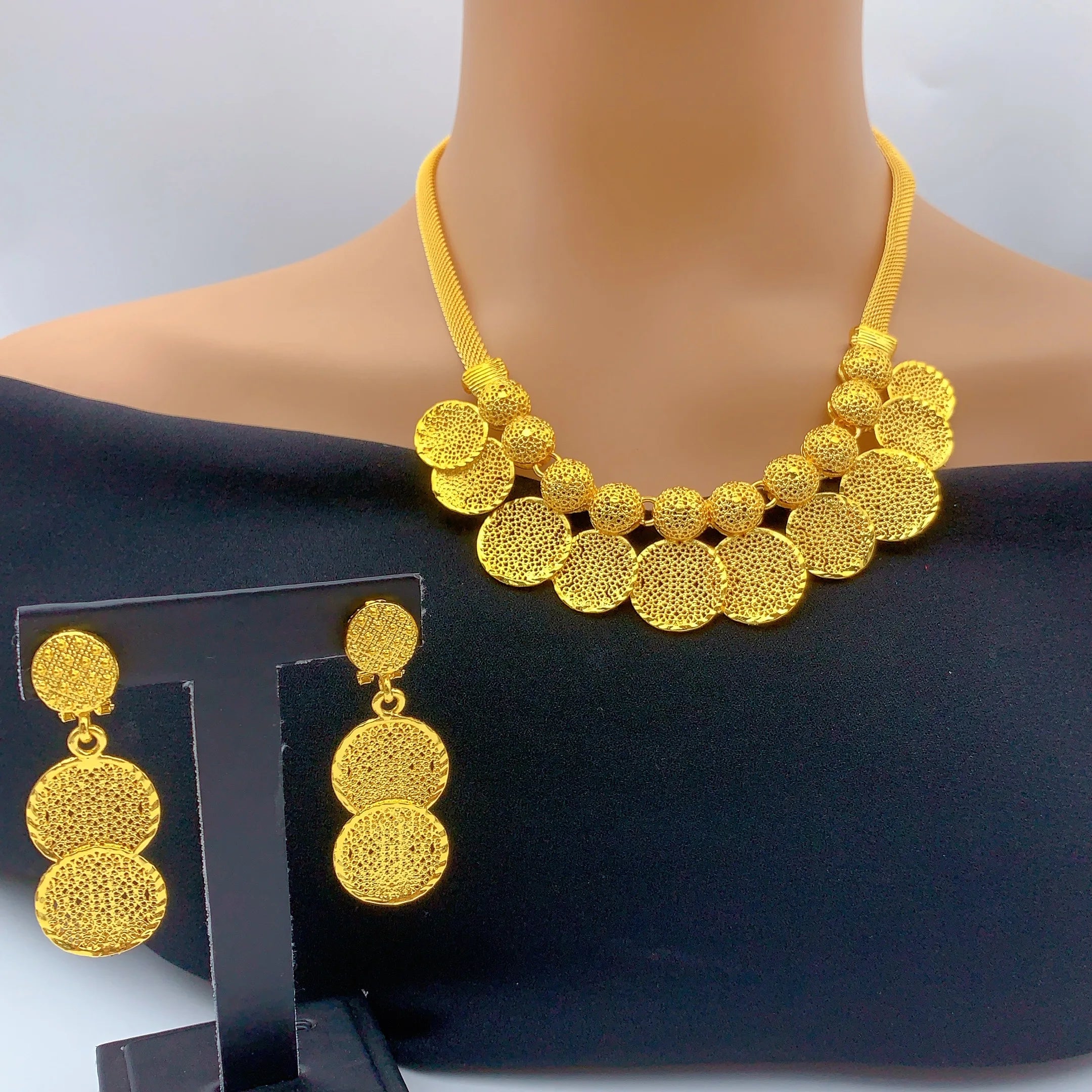 Luxury Indian Bridal 24k Gold Plated Necklace And Earrings Jewelry Sets For Women Ethiopian Dubai Set Wedding Party Gifts