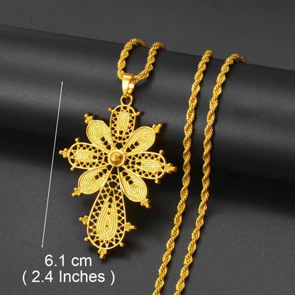 Ethiopian Gold Color Cross Charms Pendant Necklaces African Jewelry Eritrean Anniversary Accessories