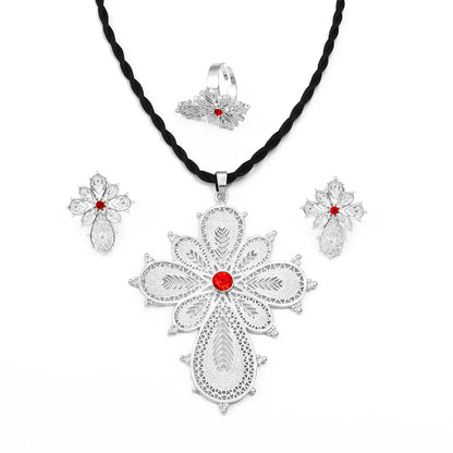 Ethiopian Jewelry sets Cross Pendant Necklaces Earrings Rings Silver/Gold Color African Eritrean Habesha Wedding