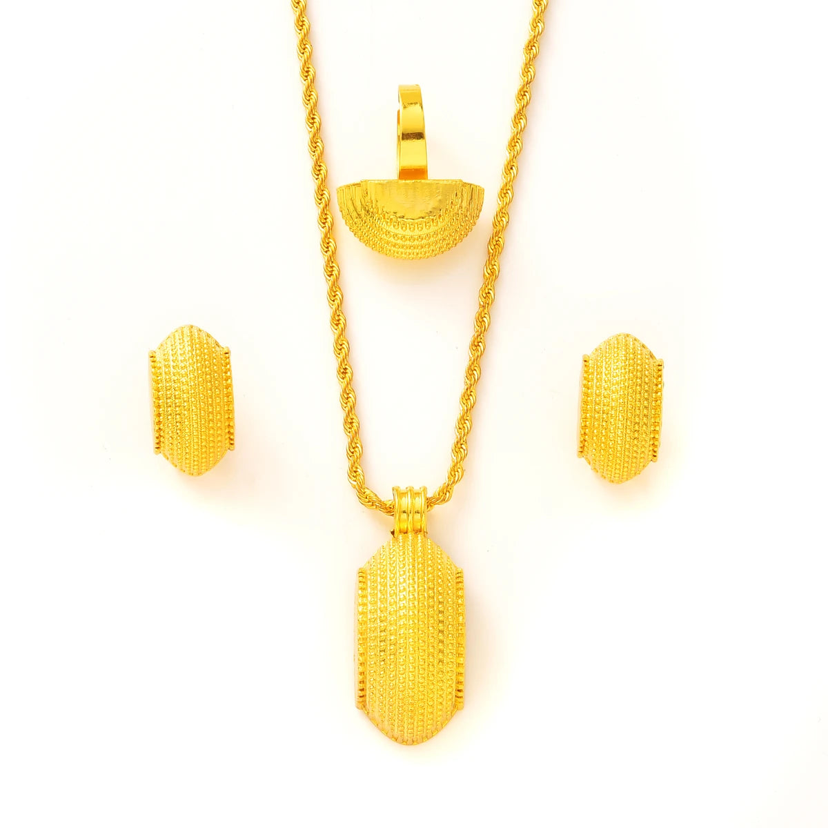 Eritrean Luxury Gold Color Jewelry Sets For Women Ethiopian Pendant Earrings Ring Bracelet Africa Dubai Wedding Accessories Gift