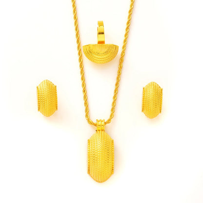 Eritrean Luxury Gold Color Jewelry Sets For Women Ethiopian Pendant Earrings Ring Bracelet Africa Dubai Wedding Accessories Gift