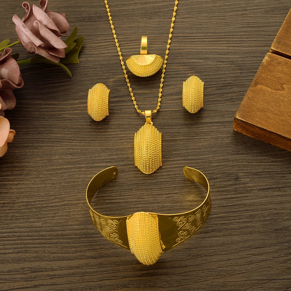 Gold Plated Fashion Ethiopian Big Size Earrings/Pendant/Ring Jewelry Sets Gold Plate Africa Bride Wedding Eritrea Set Gift