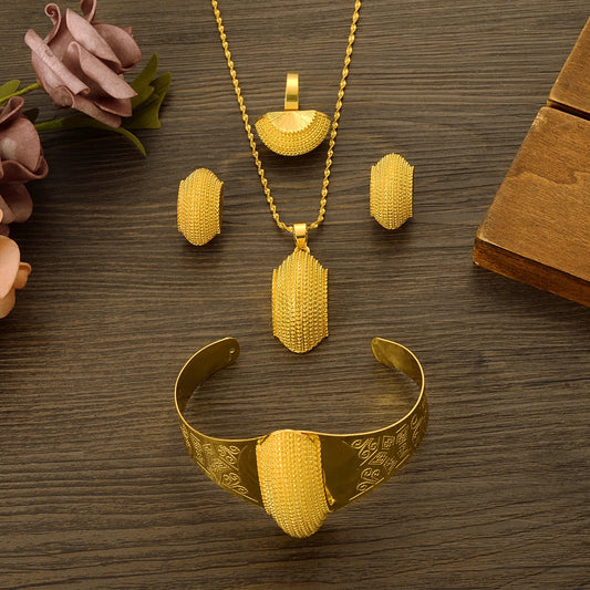 Gold Plated Fashion Ethiopian Big Size Earrings/Pendant/Ring Jewelry Sets Gold Plate Africa Bride Wedding Eritrea Set Gift