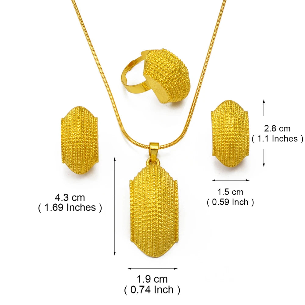 Ethiopian Wedding Jewelry Sets Gold Color Necklaces Earrings Ring Eritrea African Engagement Ornaments