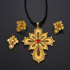 Ethiopian Jewelry sets Cross Pendant Necklaces Earrings Rings Silver/Gold Color African Eritrean Habesha Wedding