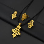 Ethiopian New Year Jewelry Sets Cross Necklaces Earrings Rings Eritrean Africa Bridal Christmas Day Party Gifts