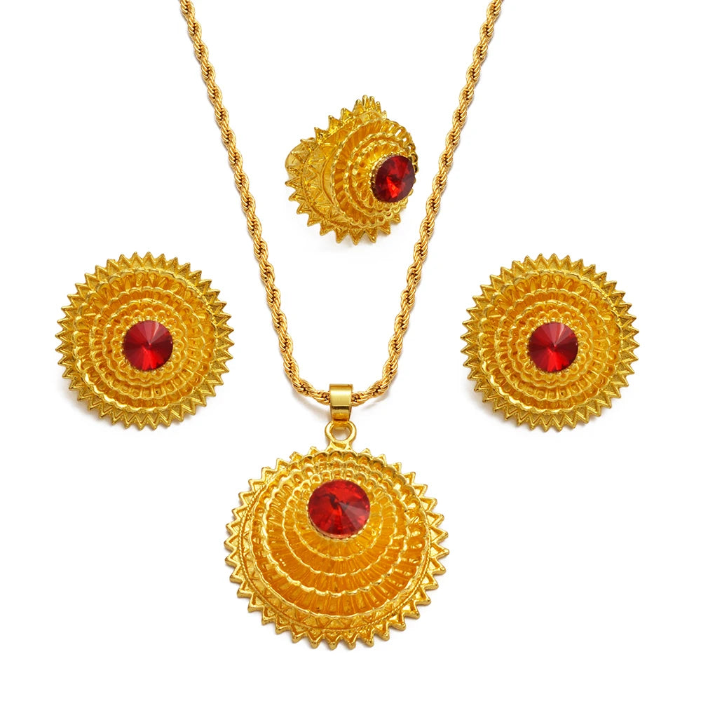African Traditional Wedding Sets Necklace Earrings Ring Wedding Ornaments for Ethiopia Eritrea Goods Nigeria