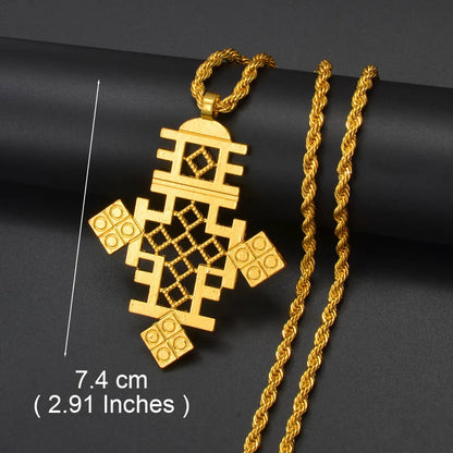 Ethiopian Gold Color Cross Charms Pendant Necklaces African Jewelry Eritrean Anniversary Accessories