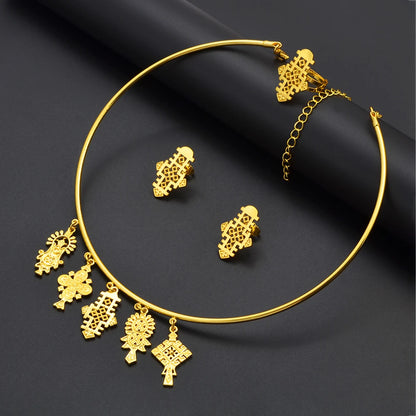 Ethiopian Eritrea Ethnic Jewelry Sets With Cross Chokers Earrings Rings for Women  Africa Wedding Party Gifts