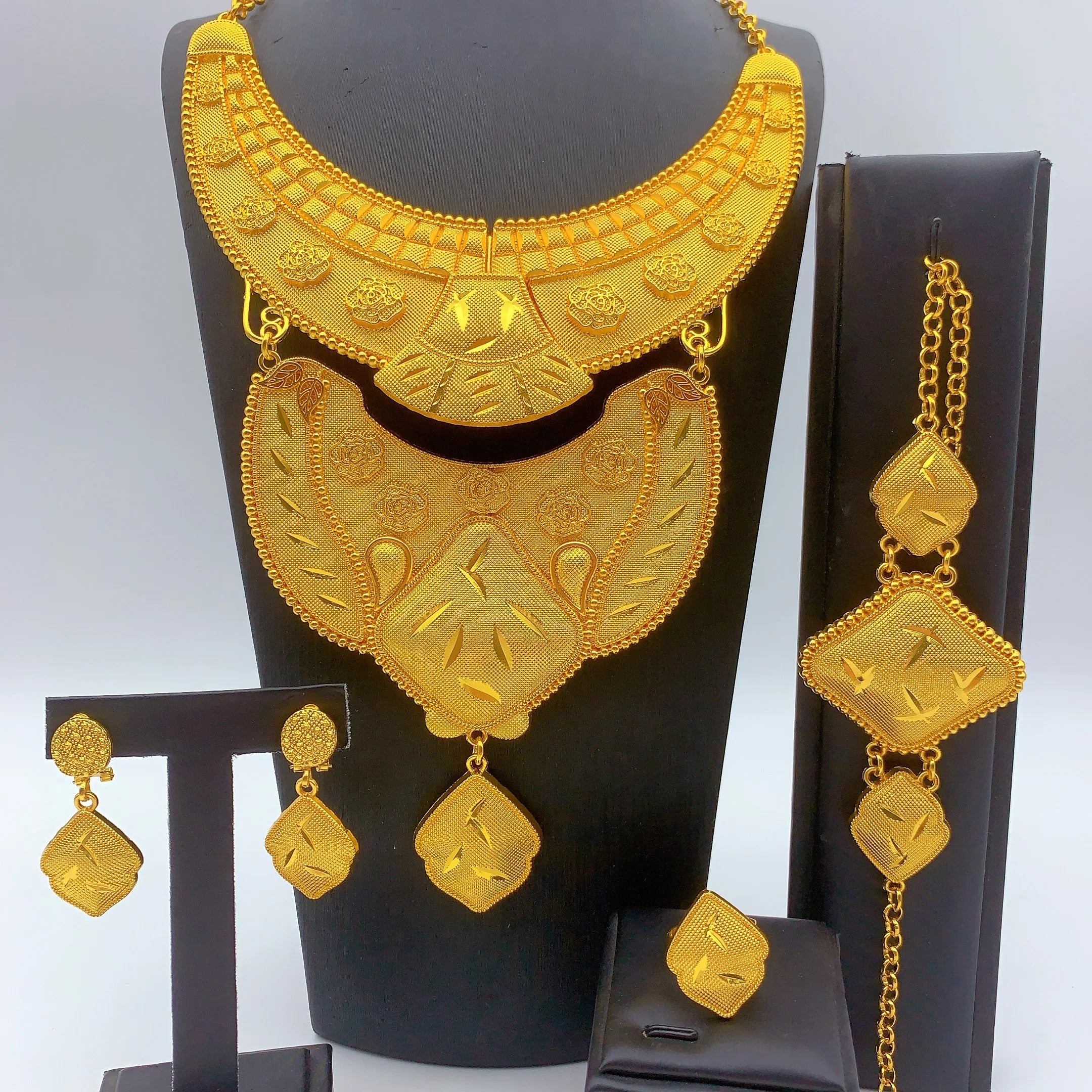 Luxury African Big Jewelry Set For Women Ethiopian Dubai 24K Gold Color Long Necklace Sets Wedding Party Gifts Wholesale