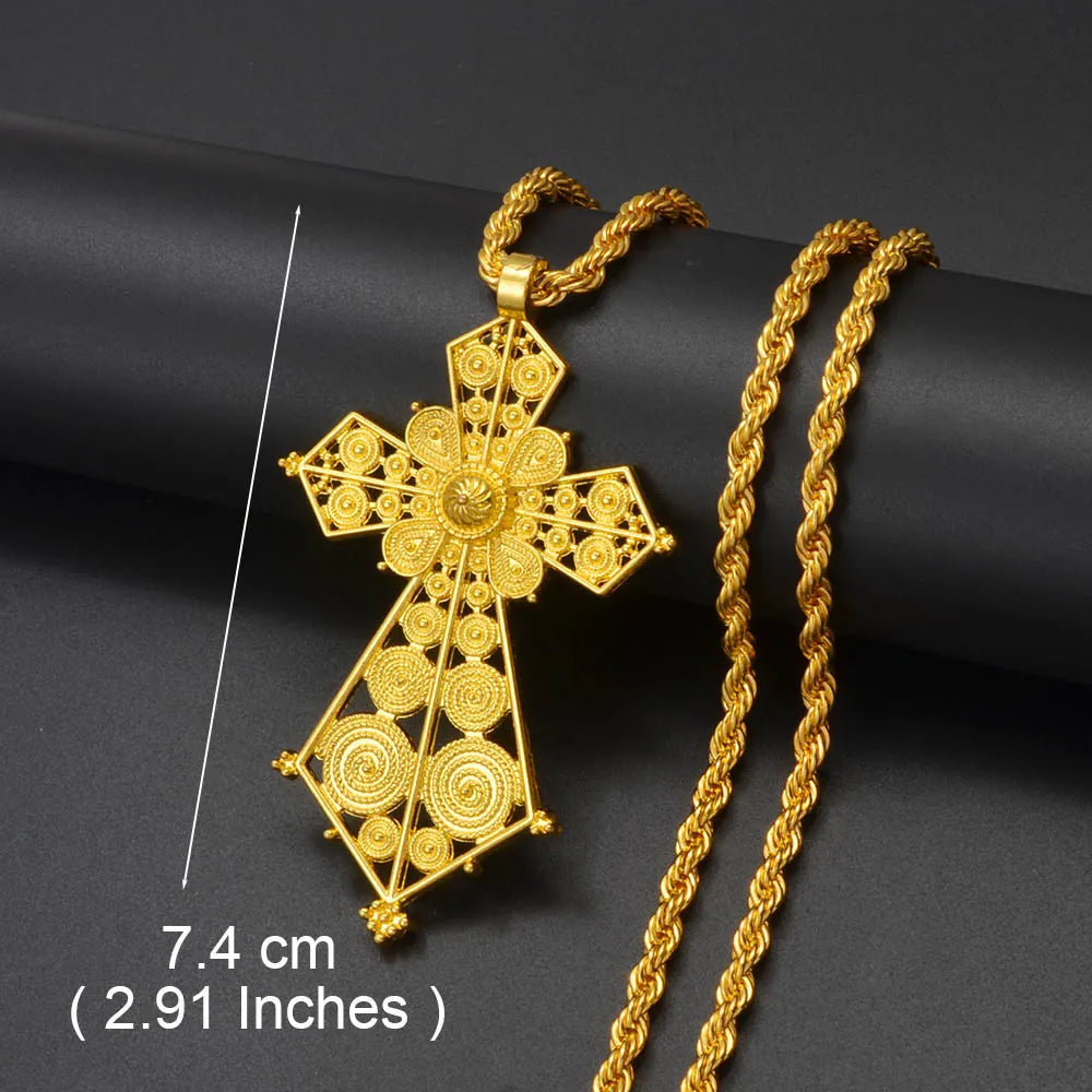 Ethiopian Gold Color Cross Charms Pendant Necklaces African Jewelry Eritrean Anniversary Accessories