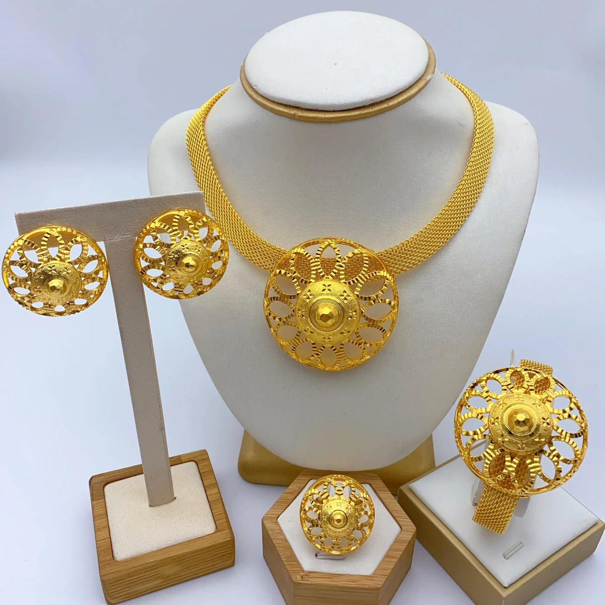 Luxury Ethiopian Big Round Necklace And Earrings Jewelry Sets For Women Dubai Bridal 24k Gold Color Set Wedding Party Gifts