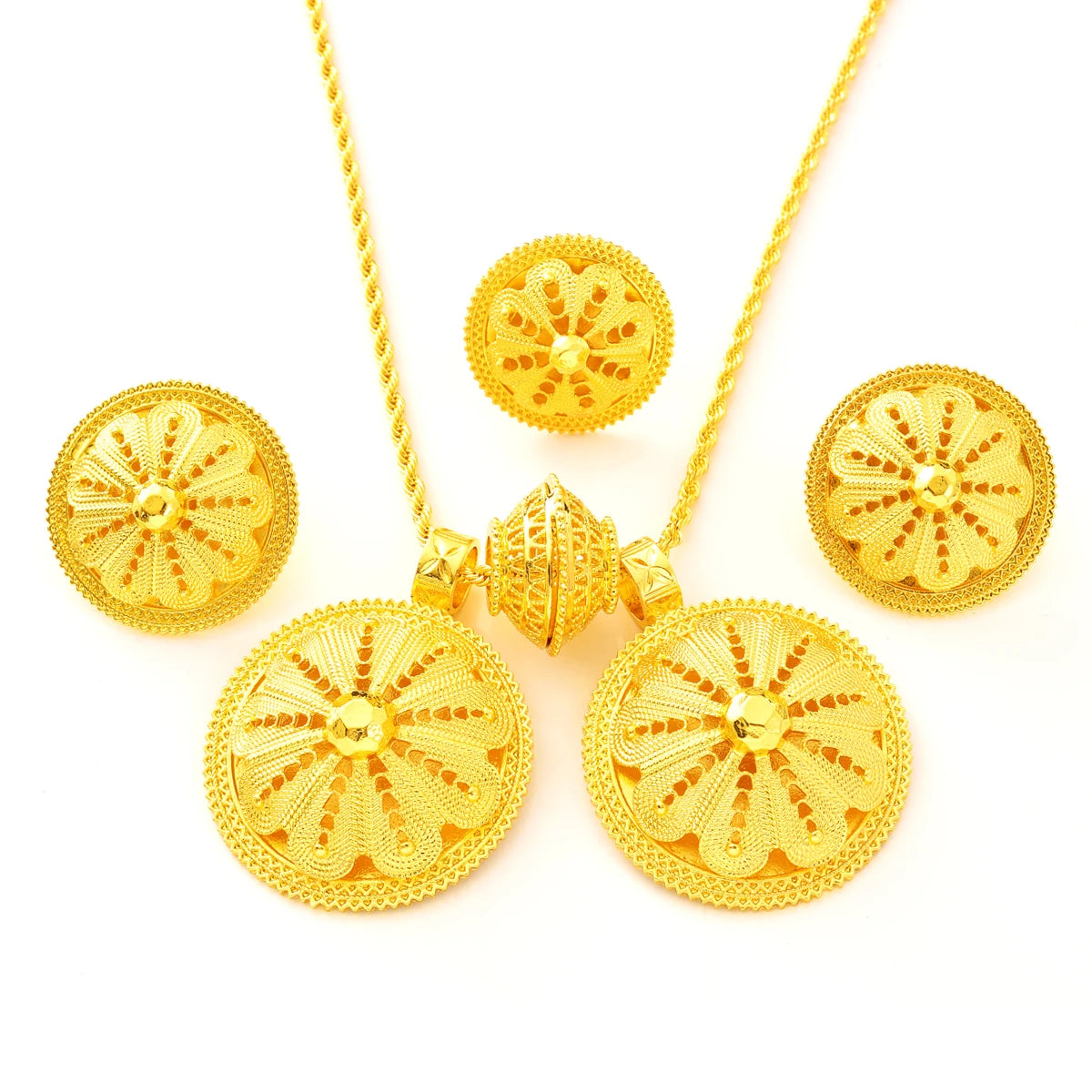 Gold Color Habesha Jewelry Set Women Pendants/Earring/Ring Ethiopia  Bride Wedding Party Accessory Birth Gift