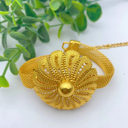 Luxury Ethiopian Big Round Necklace And Earrings Jewelry Sets For Women Dubai Bridal 24k Gold Color Set Wedding Party Gifts