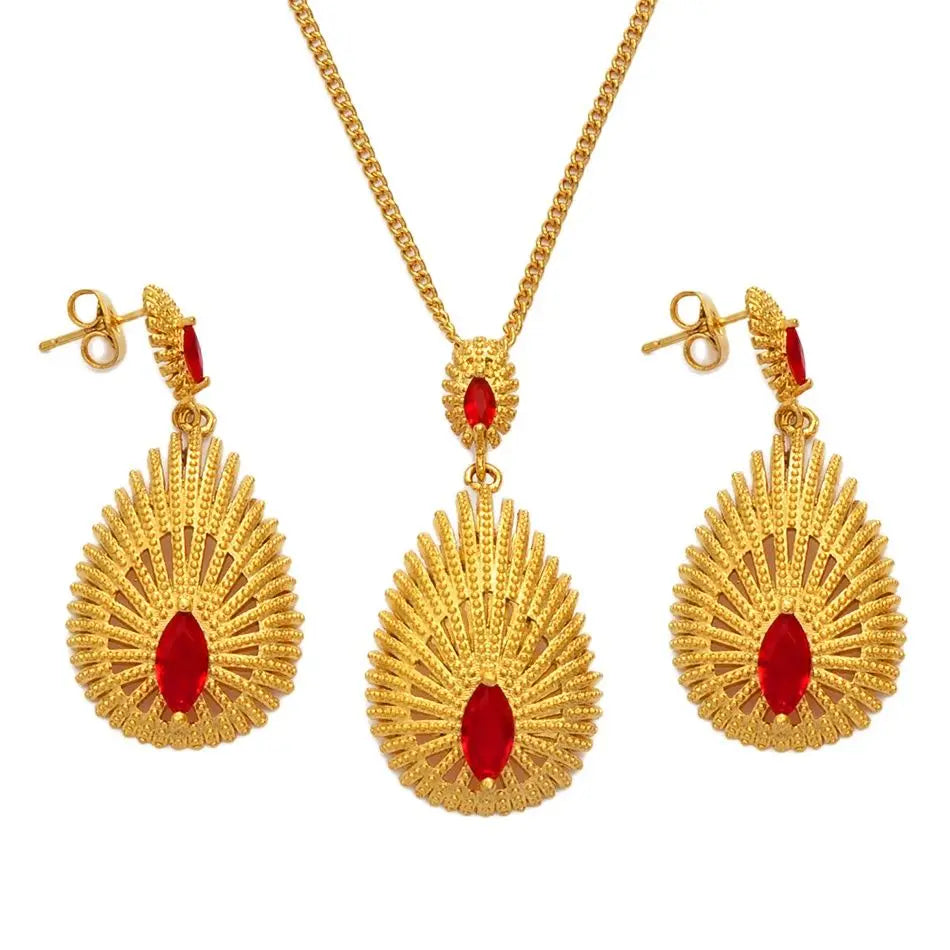 Wholesale African Necklace Earrings Jewelry sets Habesha Ethiopian Jewellery Gold Color Bridal Wedding Products