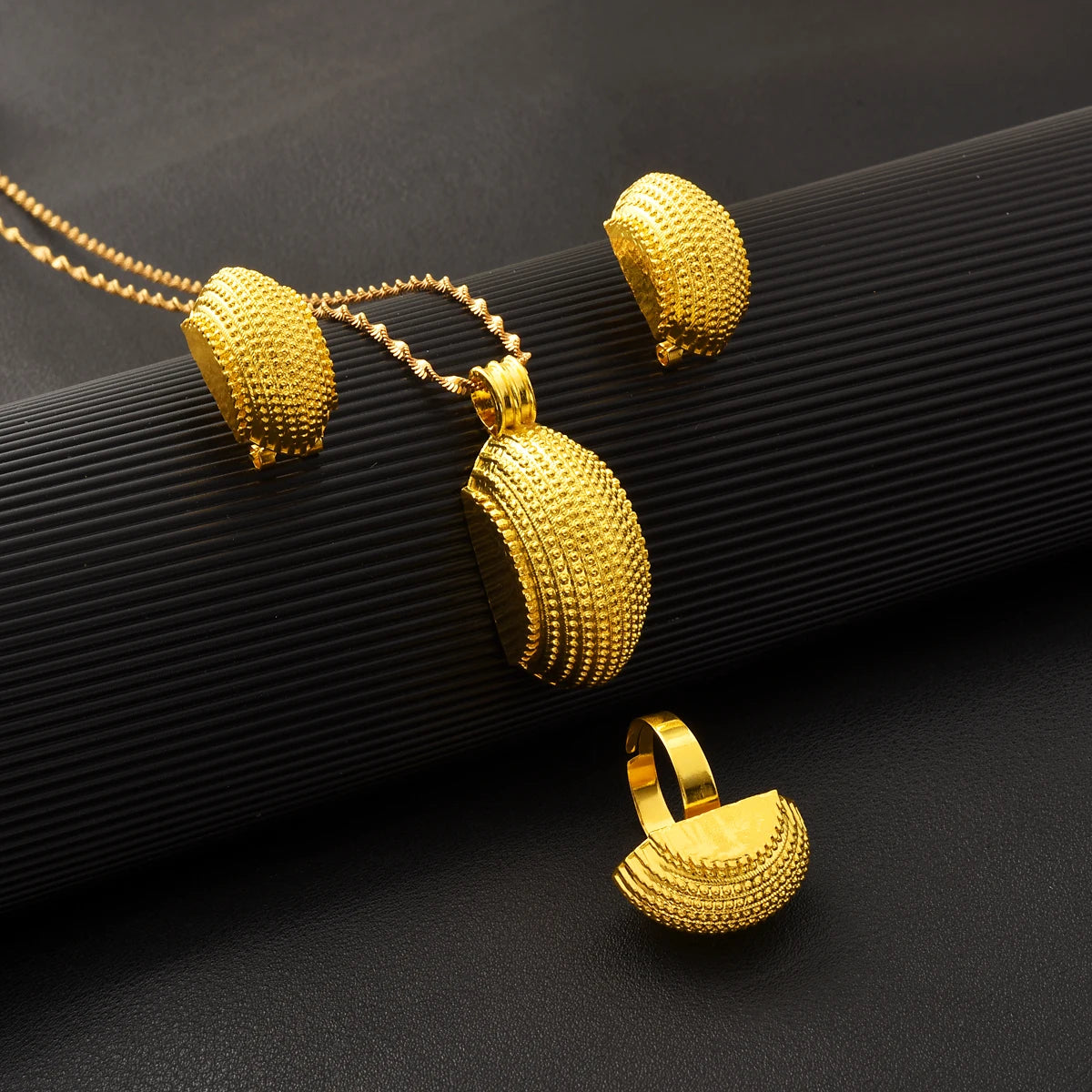 Eritrean Luxury Gold Color Jewelry Sets For Women Ethiopian Pendant Earrings Ring Bracelet Africa Dubai Wedding Accessories Gift