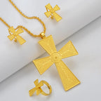 African Ethiopian Cross Jewelry Sets for Women Gold Color Necklaces Earrings Rings