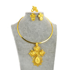 African Gold Color Big Cross Round Chokers Earrings and Ring Jewelry Sets Ethiopian Eritrean Wedding Habesha