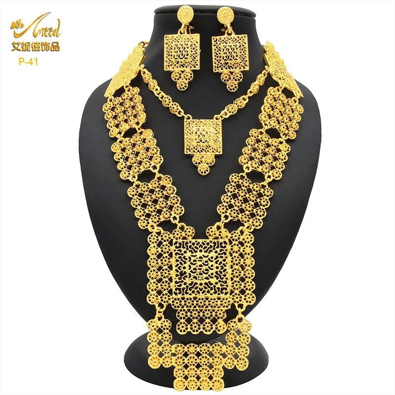 ANIID Indian 24K Gold Color Necklace Set Nigerian Party Bridal Wedding Ethiopian Luxury Dubai Jewelry Wholesale 2024 New Gifts