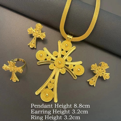 Ethiopian Jewelry Sets Big Cross Pendant Hollow Necklaces Earrings Rings Habesha Eritrean African Wedding