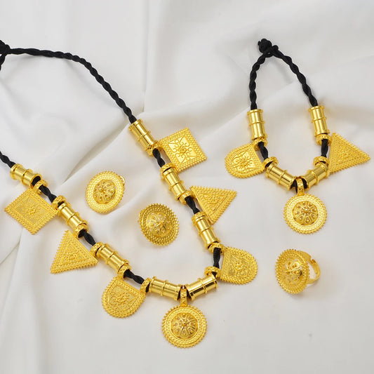 NEW Ethiopian Ethnic Jewelry Sets Rope Necklaces Bracelet Earrings Rings African Eritrean Habesha Wedding Gifts